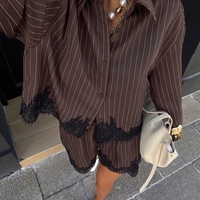 “ Lace Stripe Set “ brown - риза и панталонки с дантела
