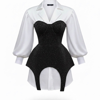 Glam Corset Black - Елегантна рокля/сатенена риза с блестящ корсет