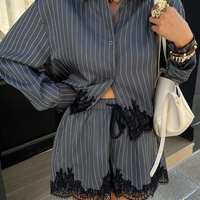 “ Lace Stripe Set “ grey - риза и панталонки с дантела