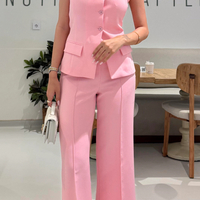 Back Charm  Pink- Костюм от елек с гол гръб и широк панталон