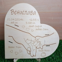 Бебешка визитка с отвори за родилните гривни на мама и бебе -