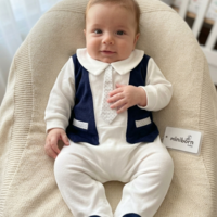 Ромпър вратовръзка бяло и т.синьо