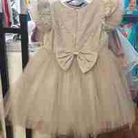 Рокля с тюл и перли в светло бежов цвят