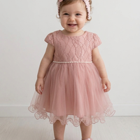 Рокля от дантела и тюл в цвят пепел от рози