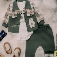 Комплект от 3 части с мече в зелено с каре