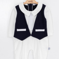 Ромпър вратовръзка бяло и т.синьо