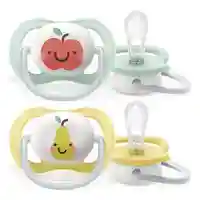 2 бр. ортодонтични залъгалки Philips AVENT SCF080/17 Ultra Air Happy 0-6м с декорация Ябълка и Круша в кутия за стерилизиране