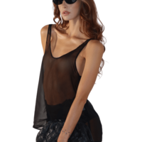 Wet Hours Sheer U Neck Tank Top in Black