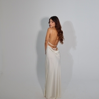3 AM Slip Cowl-Back Thong Detail Gown