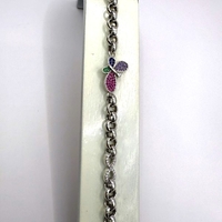 Сребърна гривна с пеперуда и цветни циркони