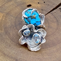 Пръстен с тюркоаз и син топаз