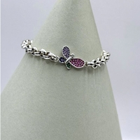 Сребърна гривна с пеперуда и цветни циркони