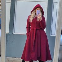 Еко палто с асиметрична дължина в цвят бордо