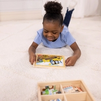 Комплект дървен пъзел Melissa and Doug Строителни превозни средства, 4x12 ч., в кутия, 50210