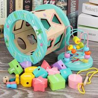 Дървен сортер Raya Toys с лабиринт и настолна игра