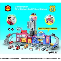 Детски паркинг Raya Toys Пожарна и Полиция със светлини и звуци, с 2 превозни средства