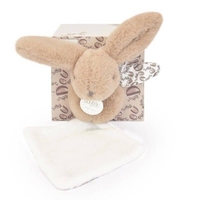 Плюшена играчка за гушкане Doudou заек с кърпичка в кутия 16 см