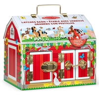 Детска дървена играчка Melissa and Doug Хамбар с врати и ключалки + 4 животни