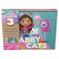 Комплект детски дървени пъзели Spin Master Gabby`s Dollhouse, с кутия, 3 броя, 72 ч.