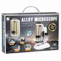 Детски микроскоп Raya Toys Метален, със светлина, с аксесоари, увеличение от 100 до 250 пъти