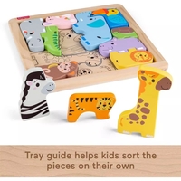 Дървен пъзел с животни Fisher Price, 12 ч.