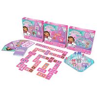 Комплект настолни игри Spin Master Gabby’s Dollhouse Не се сърди човече, Домино, Карти