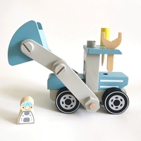 Строителна машина за игра Raya Toys Дървен багер за сглобяване Син