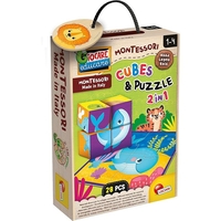 Комплект дървени кубчета с пъзел Lisciani Legno Cubes & Puzzle