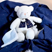 Плюшено мече Doudou Cleir de lune, светещо в тъмното, с кърпичка, 30 см.