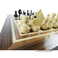 Комплект шах и табла с естествен фурнир тъмен орех и бук 34 см