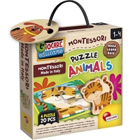 Детски дървени пъзели Lisciani Montessori Legno Baby Animals, 4 пъзела, 20 части
