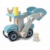 Строителна машина за игра Raya Toys Дървен багер за сглобяване Син