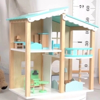 Дървена къща за кукли Raya Toys Син