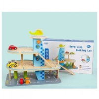 Дървен детски паркинг Raya Toys с коли и хеликоптер, 28 части