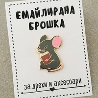 Емайлирана брошка за дрехи и аксесоари - Мишка с книжка