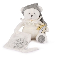 Плюшено мече за гушкане Doudou + кърпа и клипс за залъгалка 20 см, DC4335