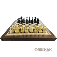 Комплект шах и табла с естествен фурнир тъмен орех и бук 34 см
