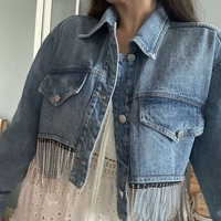 Късо дънково яке с маниста и джобчета 💎👖