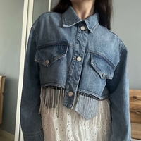 Късо дънково яке с маниста и джобчета 💎👖