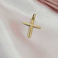 Златен кръст от диамантирано и сатенирано жълто злато