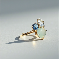 Златен пръстен с Аквамарин Милк и Топази