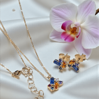 Златен комплект с цветни циркони 