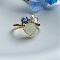 Златен пръстен с Аквамарин Милк и Топази