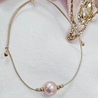 Гривна на конец с естествена, розова перла и елементи от18К златоGumon