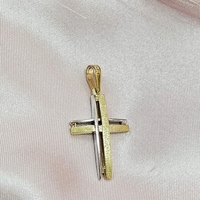 Златен кръст от бяло и жълто, сатенирано злато