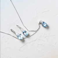 Комплект от бяло златос Аквамарин и цирконии