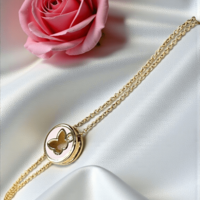 Златна гривна с Диамант и розов емайл Пеперудка Lusi Gioielli