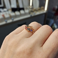 Златен пръстен от розово злато и цветни циркони