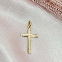 Златен кръст от диамантирано и сатенирано жълто злато