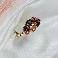 Златен пръстен от розово злато и цветни циркони